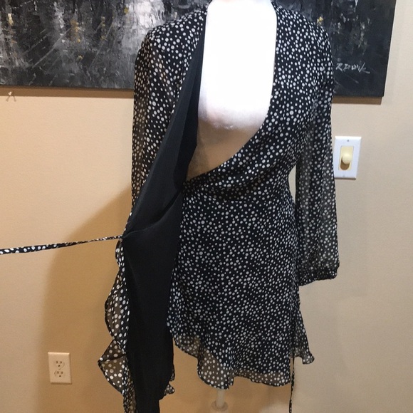 All in Favor Black and White Polkadot Sheer Wrap with Lining Midi Dress-Size M - Picture 7 of 9